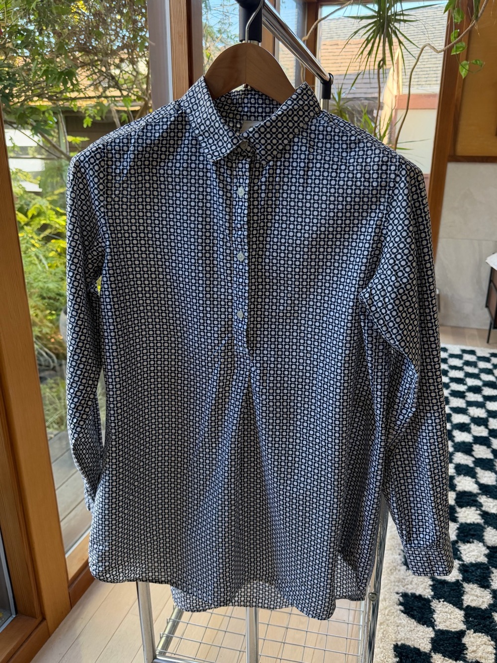 Orla Kiely Navy and White Geometric Long-Sleeve Tunic Shirt L